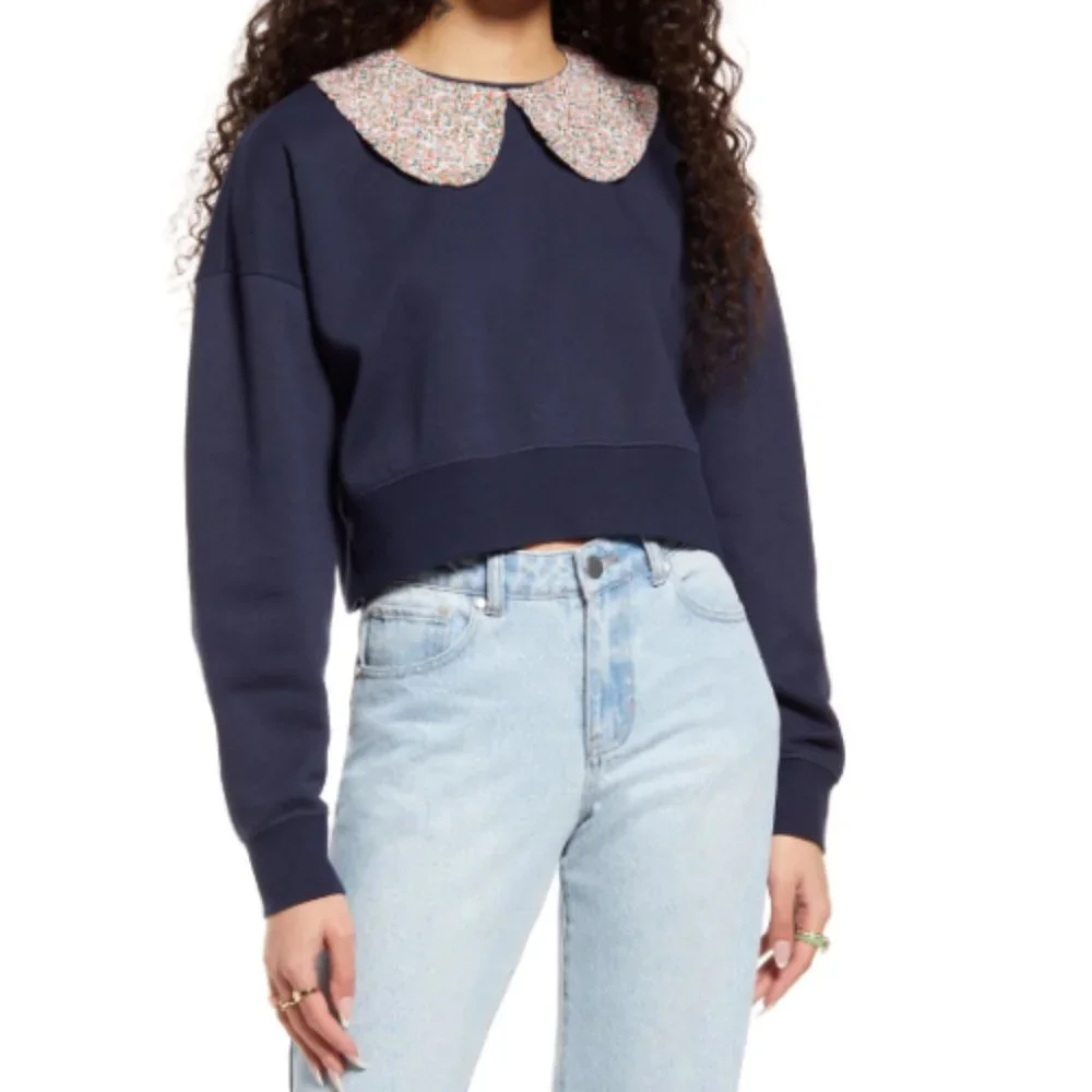 Nordstrom Peter Pan Collar Sweatshirt Floral Tiny Florals Print NWT Size…